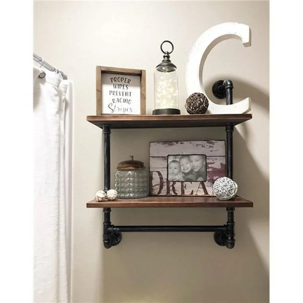 Rustic Bathroom Wall Shelves Industrial Pipe Wall Shelf for Bathroom,2-Tiers